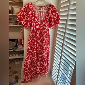 Zara Red and White Floral Dress